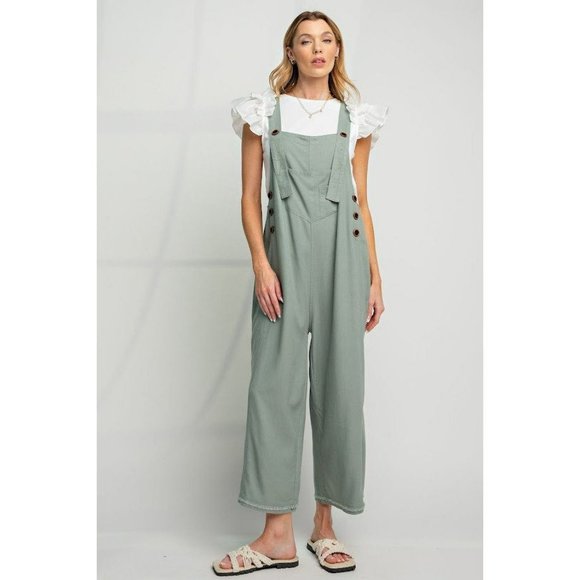 The Kate Linen Oversized Overalls in Sea Breeze - Picture 3 of 5